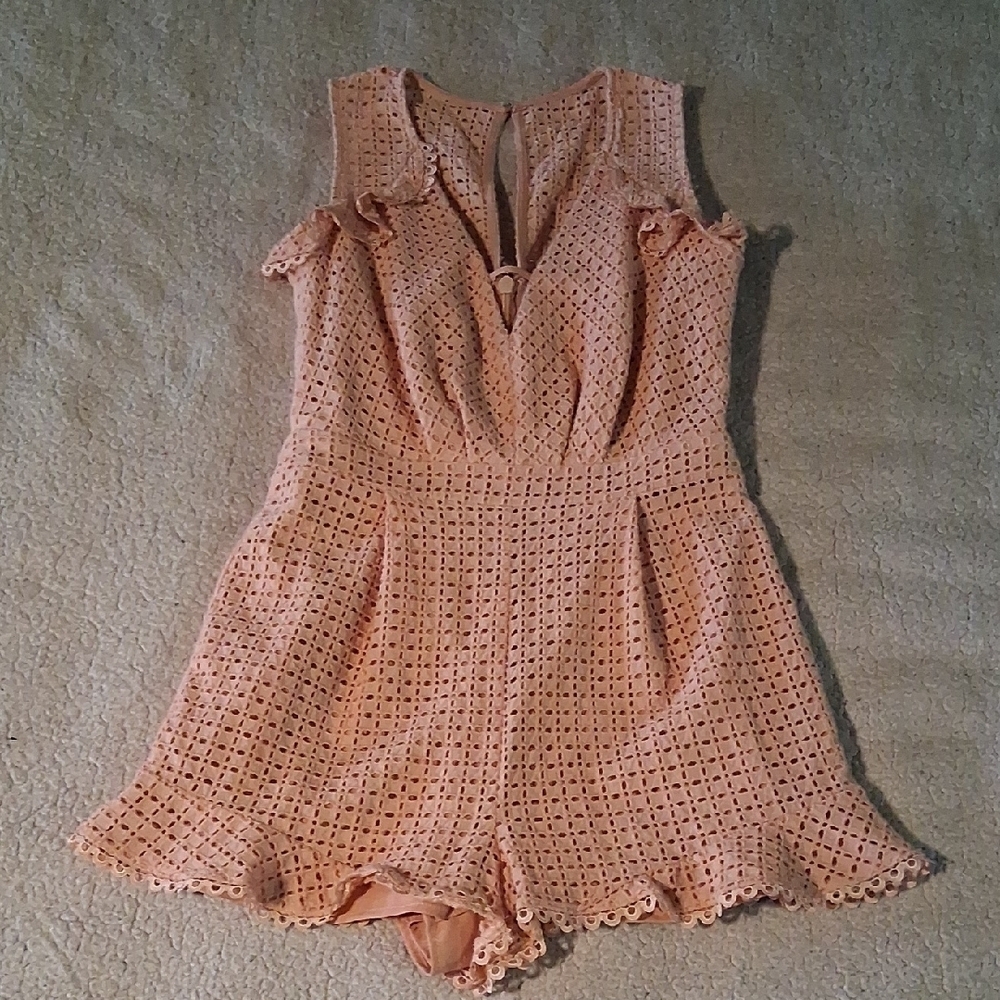 Anthropologie Adelyn Rae Peach Eyelet Cotton Romper Small